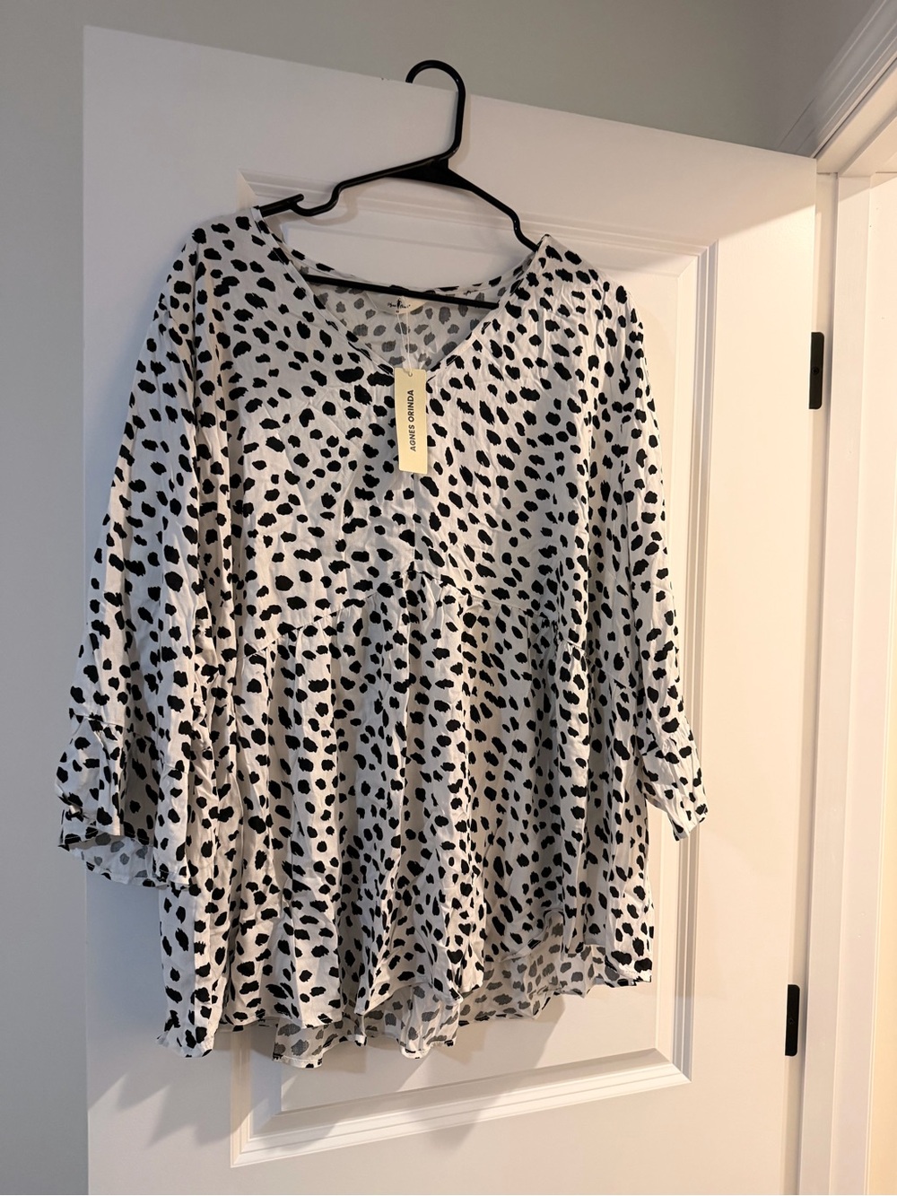 White and Black Dalmatian Print Peplum Top